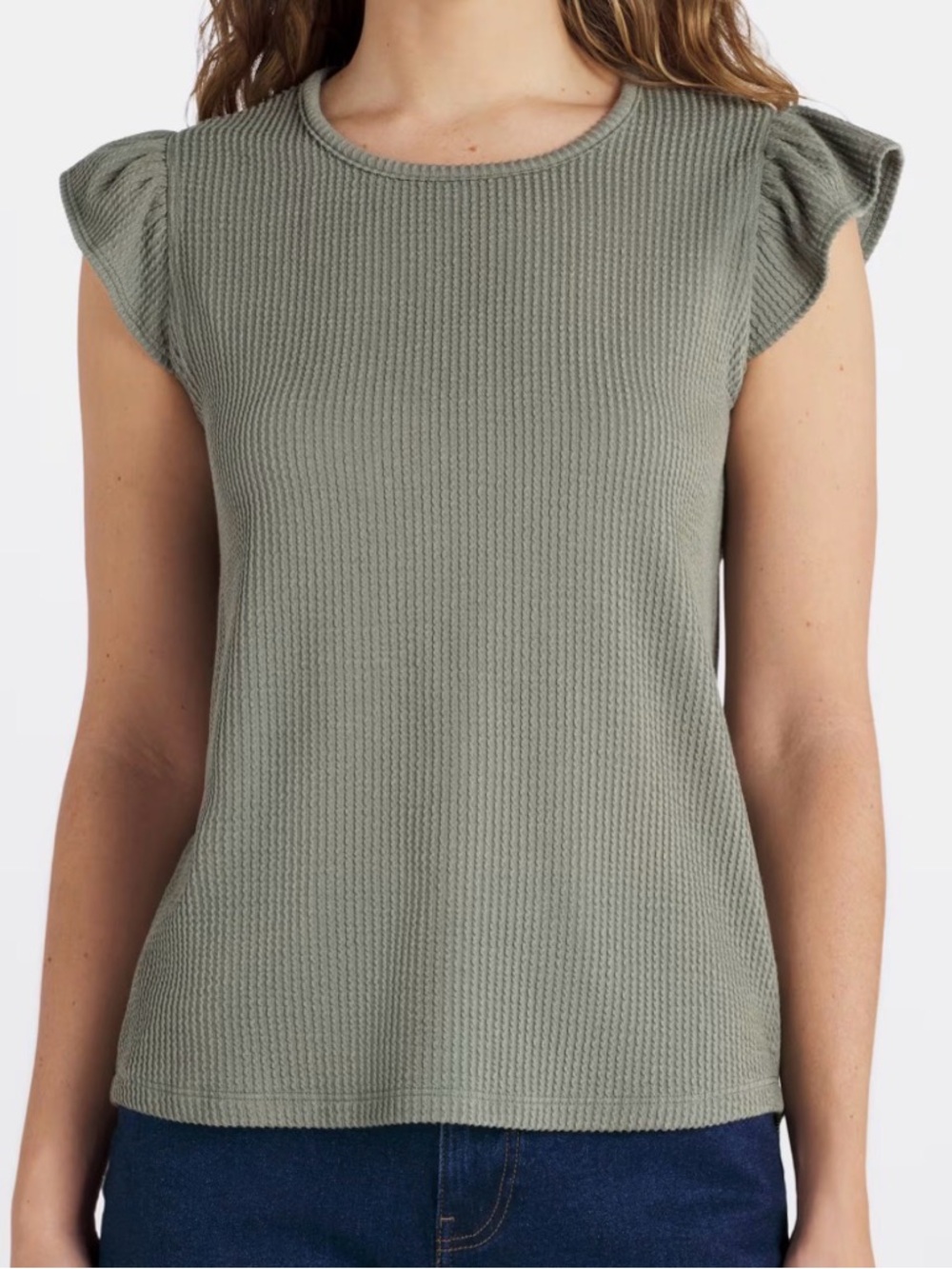 Staccato Sage Ribbed Flutter Sleeve Tank Top